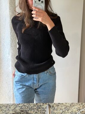 Preview International Black Ribbed Crew Neck Sweater